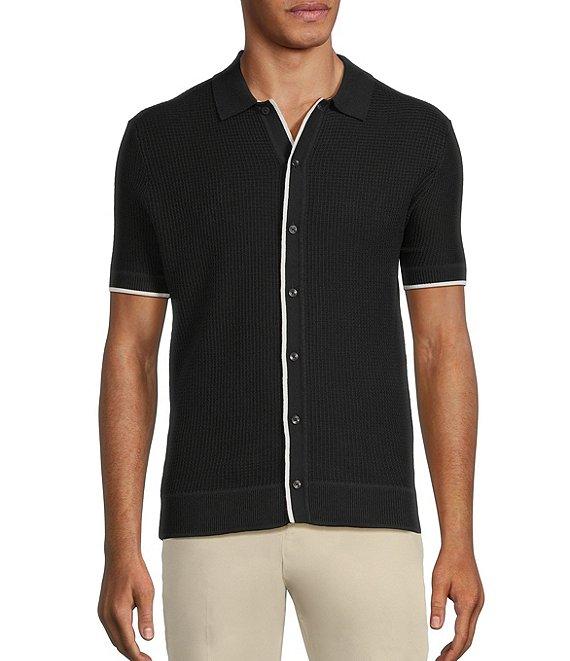 Murano Spread Collar Short Sleeve Sweater Knit Coat Front Shirt Product Image