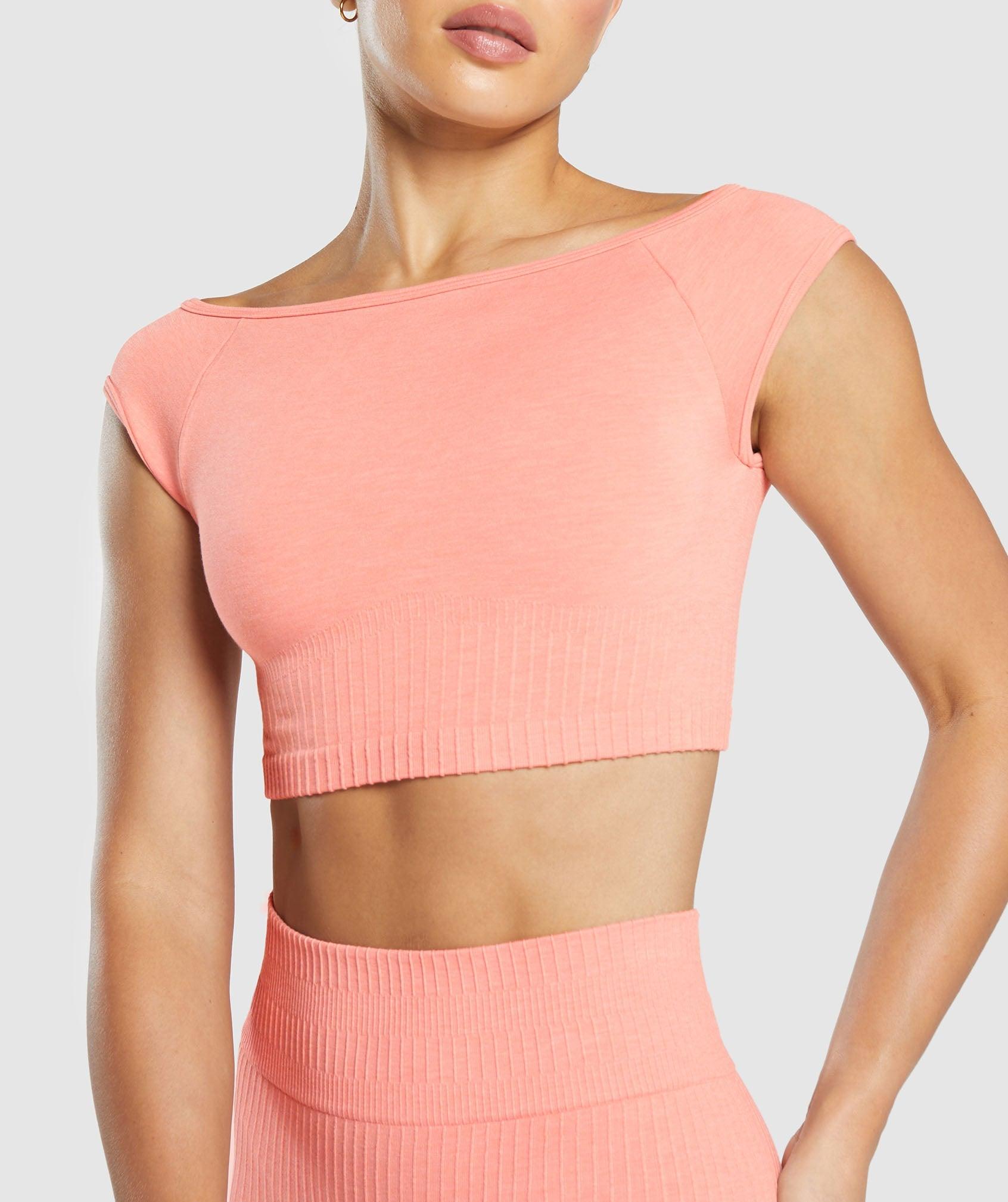 Gymshark Luxe Seamless Boat Neck Crop Top - Bros Muted Coral Marl Female Product Image
