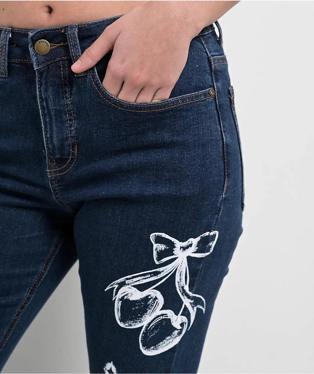 Empyre Glimmer Evening Dark Blue Mid Rise Flare Jeans Product Image