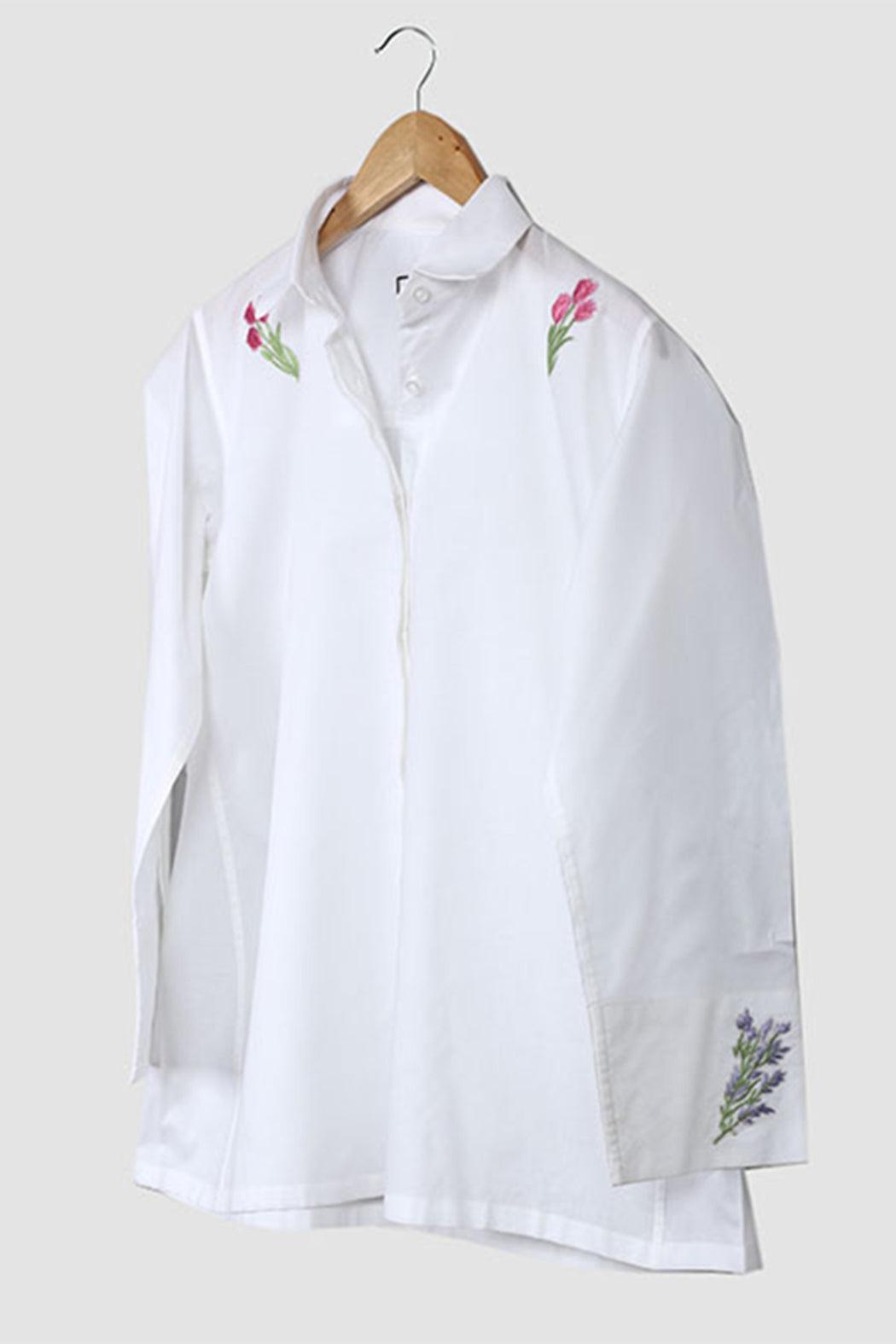 White Oversized Lightweight Embroidered Shirt Product Image