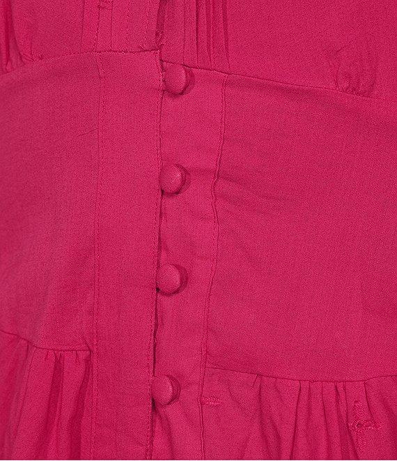 Terani Couture V-Neck Long Sleeve Button Front Eyelet Trim Midi Dress Product Image