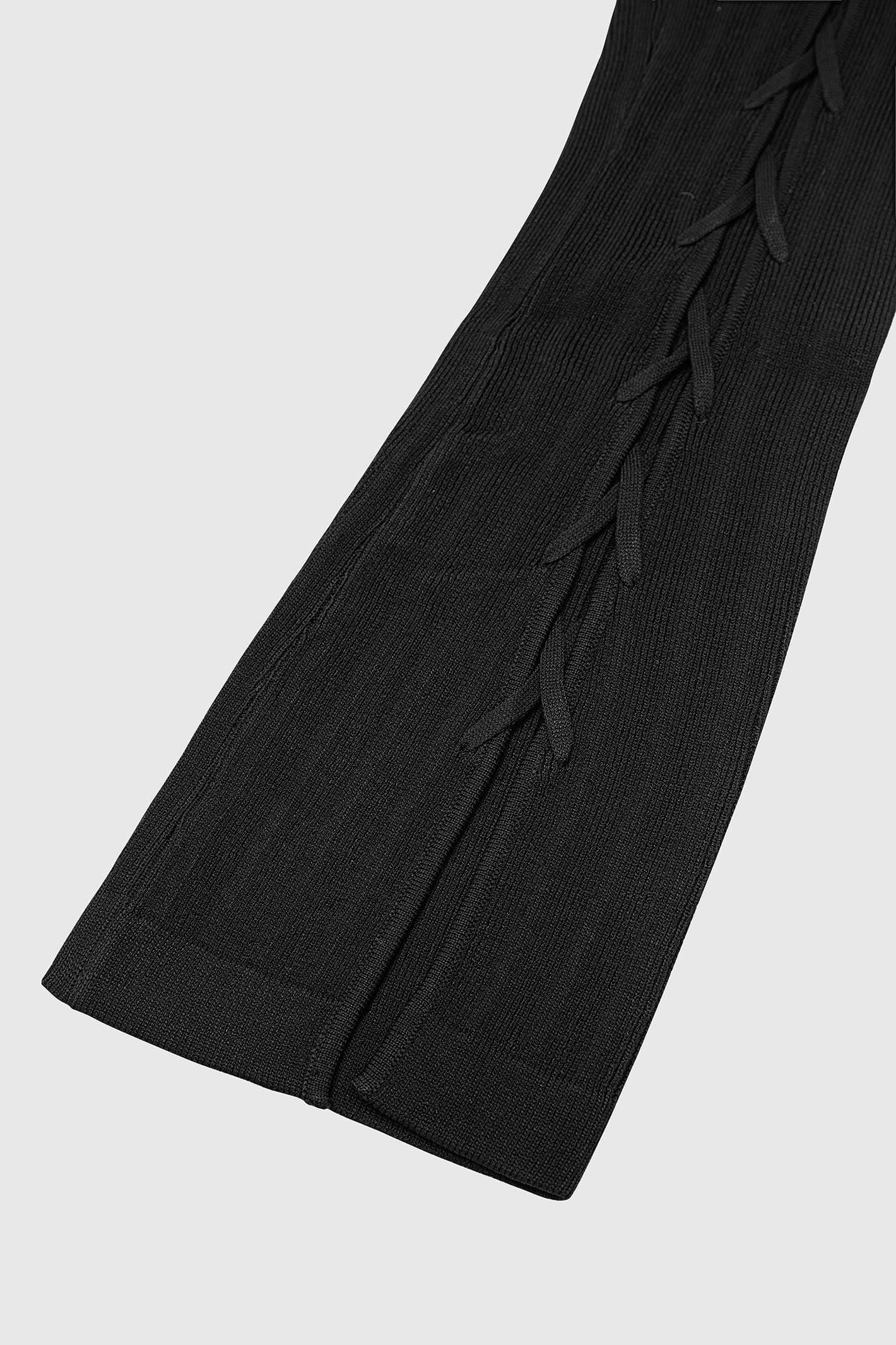 Knitted Lace Up Leggings - Black Female Product Image