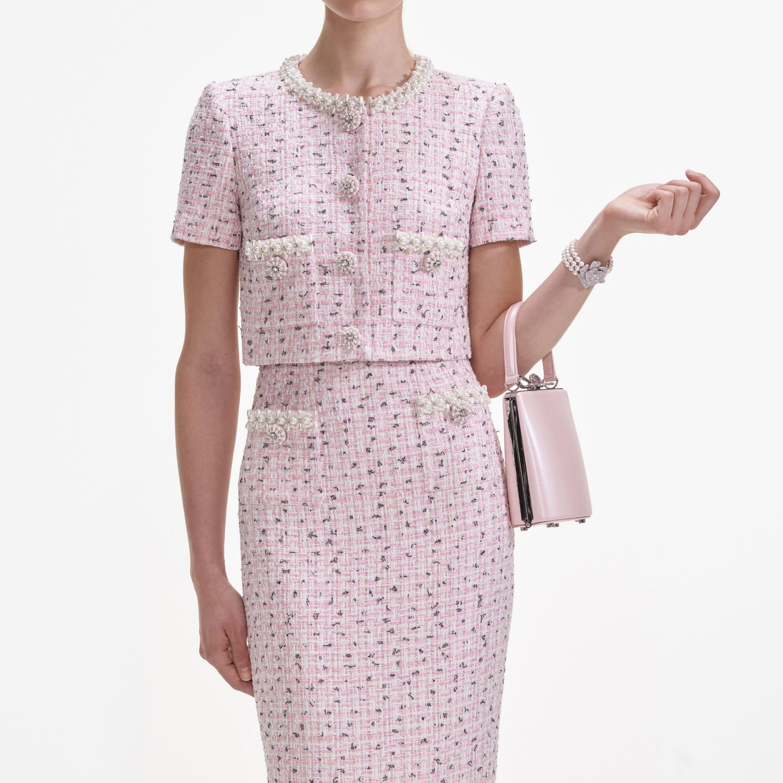 Pink Boucle Pearl Top Product Image