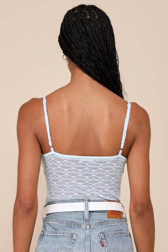 Exceedingly Flirty Light Blue Lace Sheer Sleeveless Bodysuit Product Image