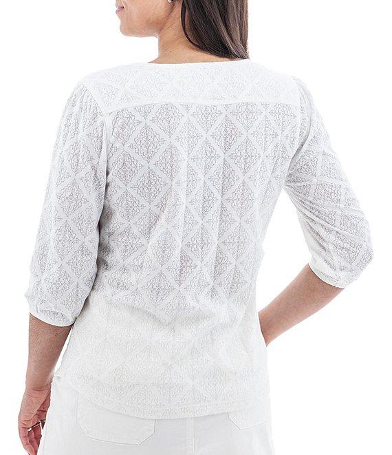 Aventura Maitland Organic Cotton Blend Burnout Single Knit Jersey V-Neck 3/4 Sleeve Top Product Image