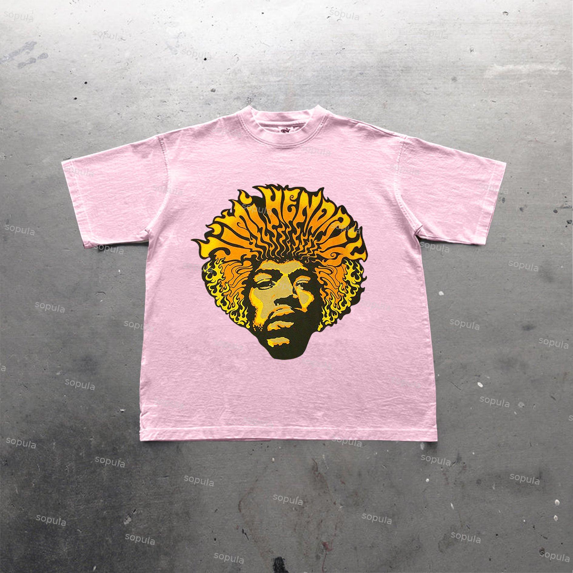 Sopula Hendrix Fashion Guitarist Graphic Print Cotton T-Shirt Product Image