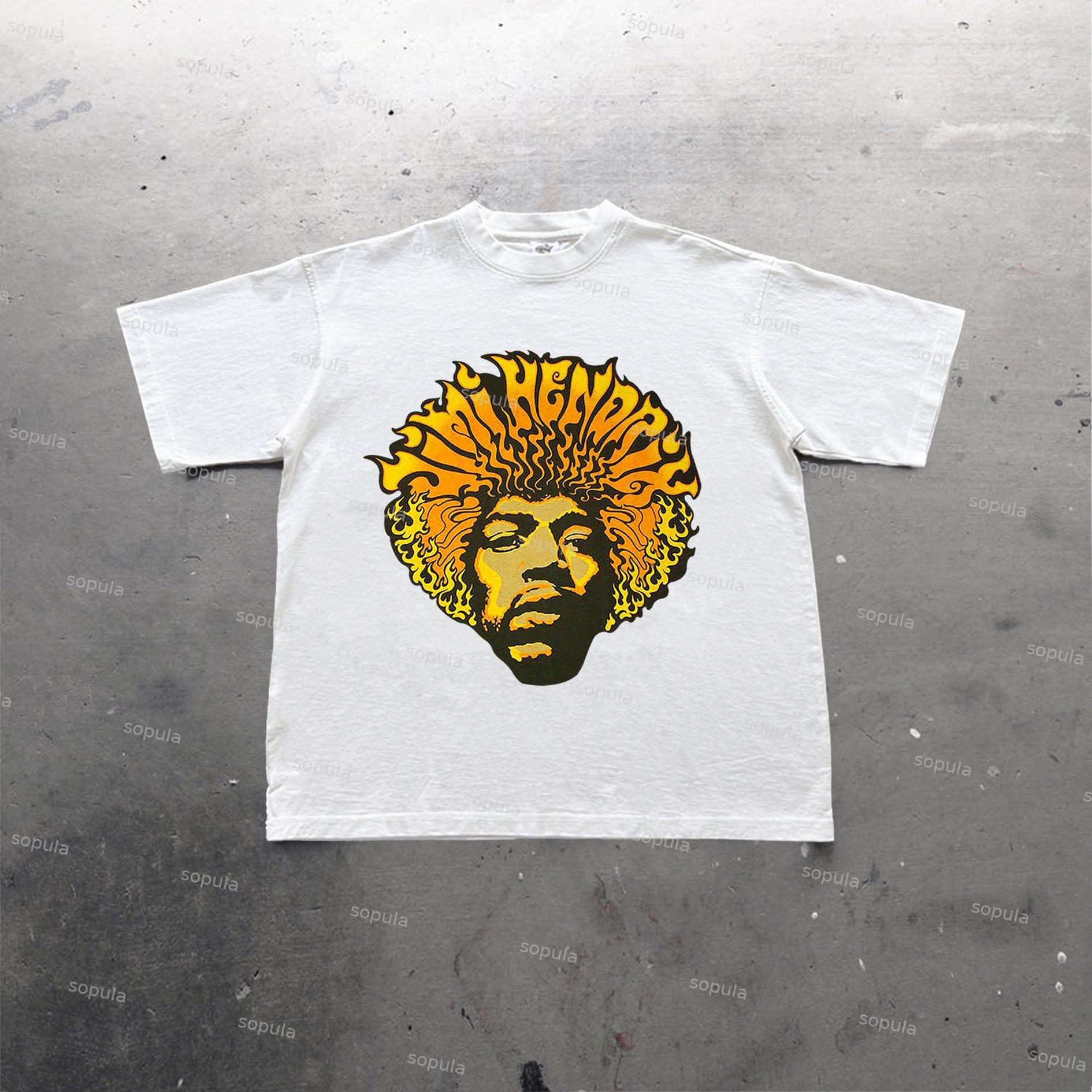 Sopula Hendrix Fashion Guitarist Graphic Print Cotton T-Shirt Product Image