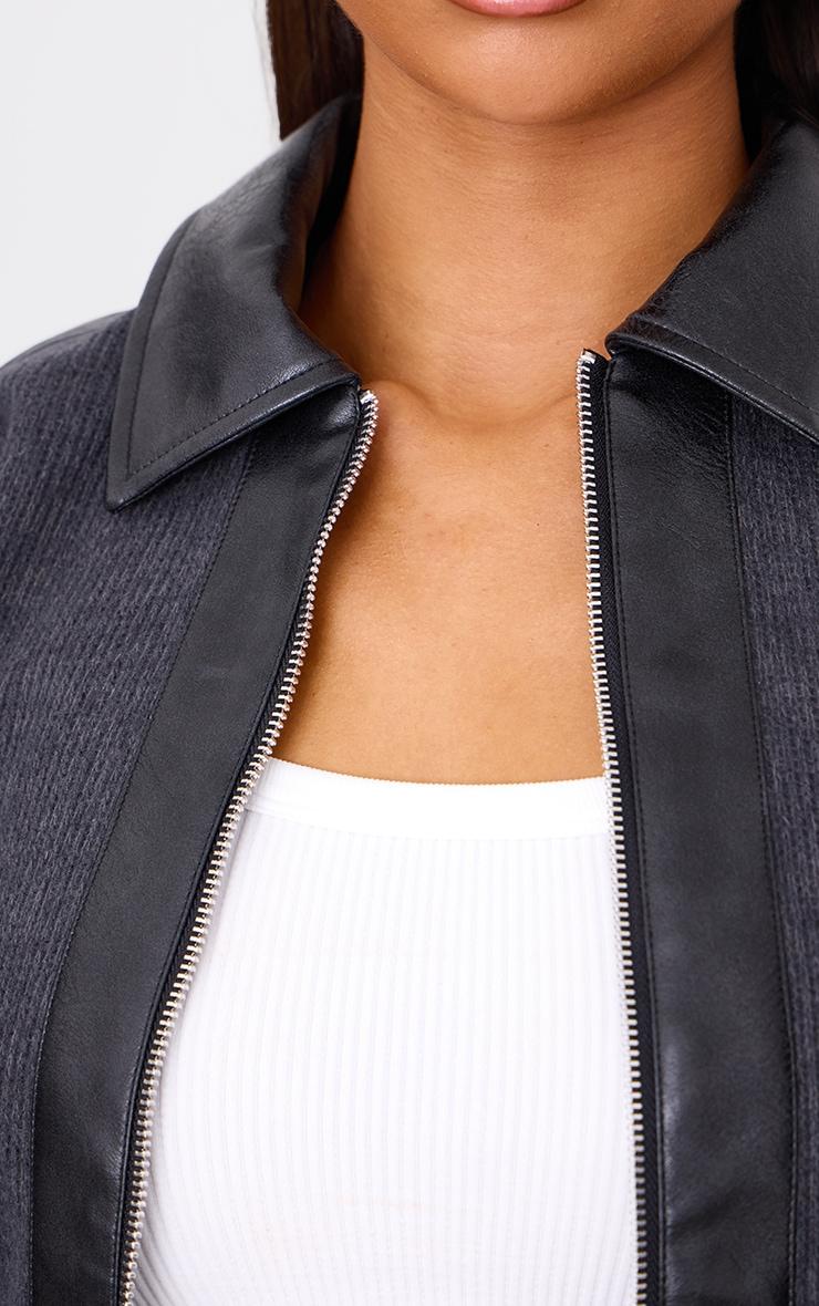 Black Faux Leather Contrast Jacket Product Image