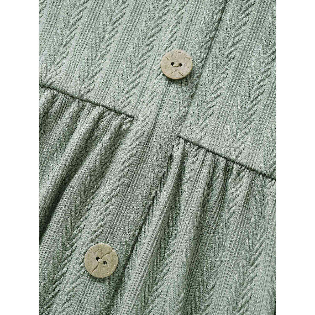 Plus Size Texture Button Detail Ruffle Cap Sleeve Dress Sage Women Casual Texture V-neck Cap Sleeve Curvy BloomChic 14-16/1X Product Image