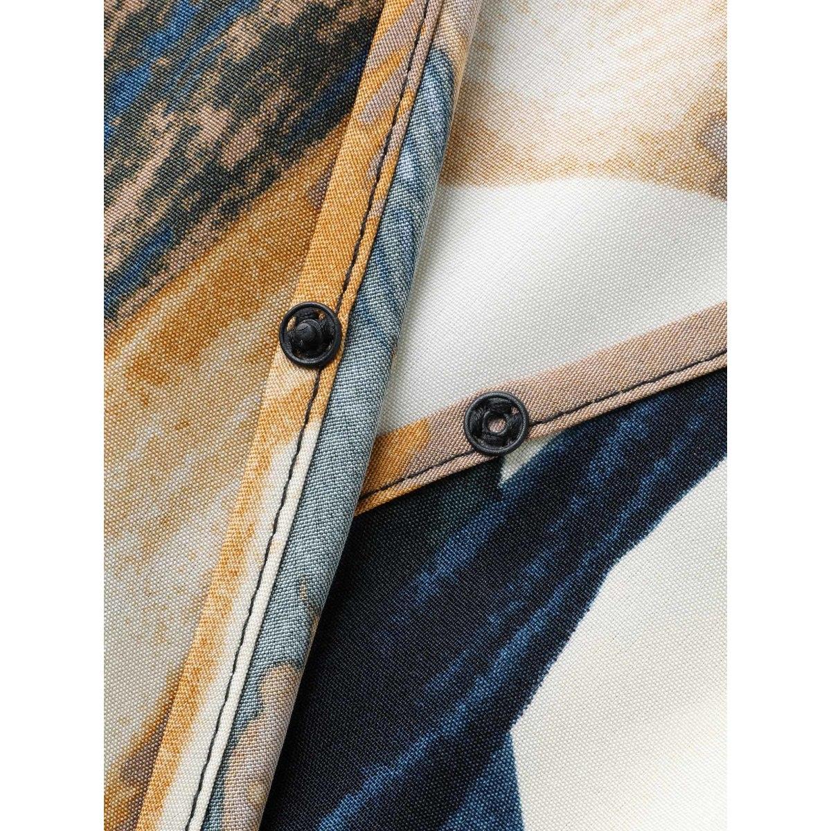 Plus Size Abstract Print Triangular Waist Midi Dress Multicolor Women Button Overlap Collar Short sleeve Curvy BloomChic 22-24/3X Product Image