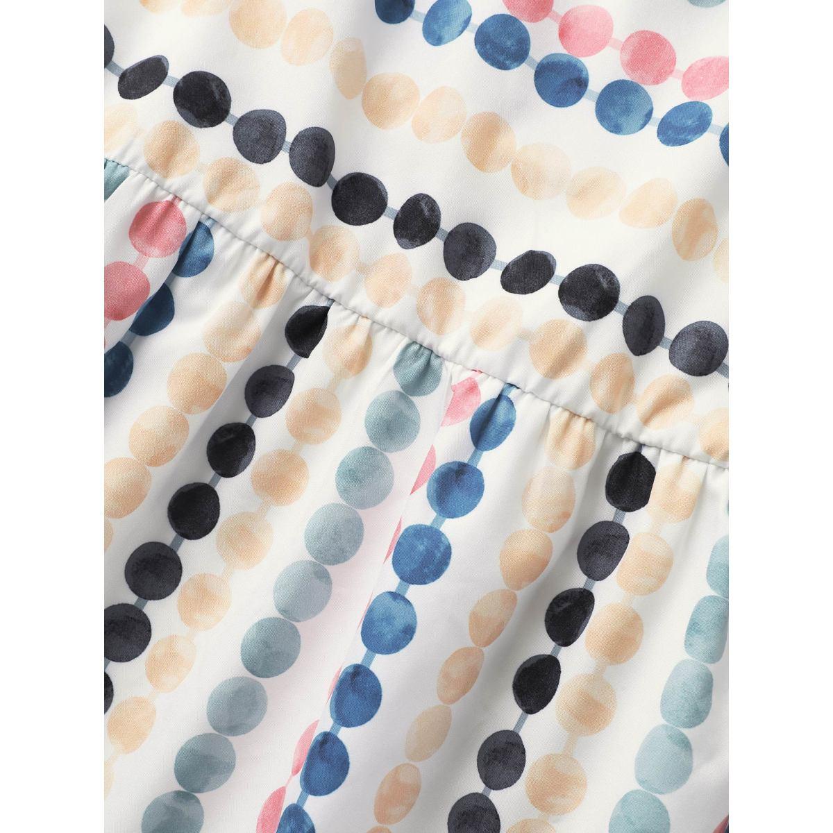 Plus Size Dot Print Elastic Waist Split Neck Midi Dress WhiteSmoke Women Playful Ruffles Flat collar with V-notch Short sleeve Curvy BloomChic 26/4X Product Image