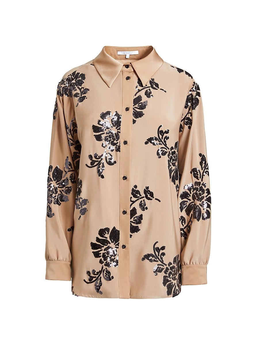 Womens Sequin Floral Buttoned Shirt Product Image