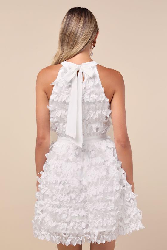 Dearly Adored White Applique Halter Sleeveless Mini Dress Product Image