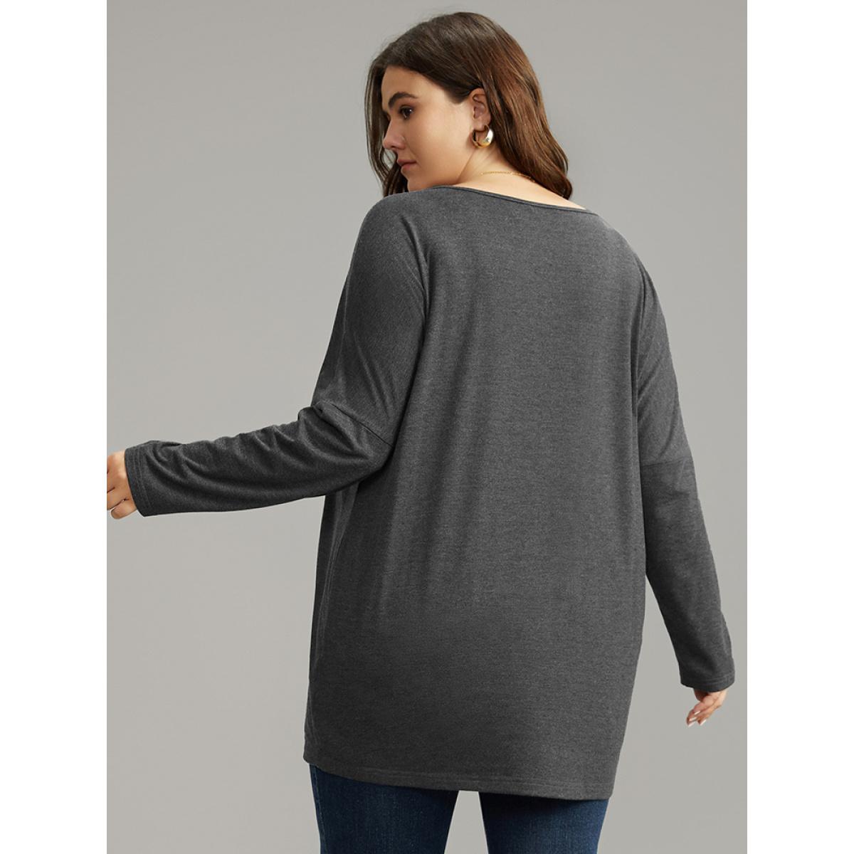 Plus Size Supersoft Essentials Solid Drop Shoulder T-shirt DimGray Women Elegant Plain Plain Round Neck Dailywear T-shirts BloomChic 10/M Product Image