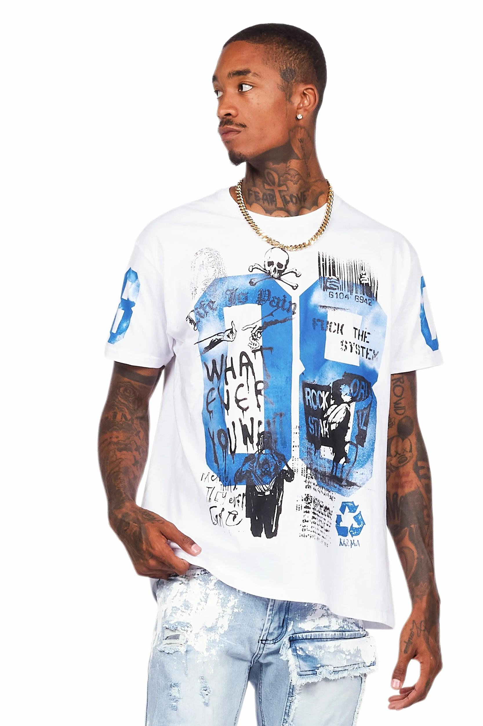Grill White/Blue Graphic Oversized T-Shirt Male Product Image