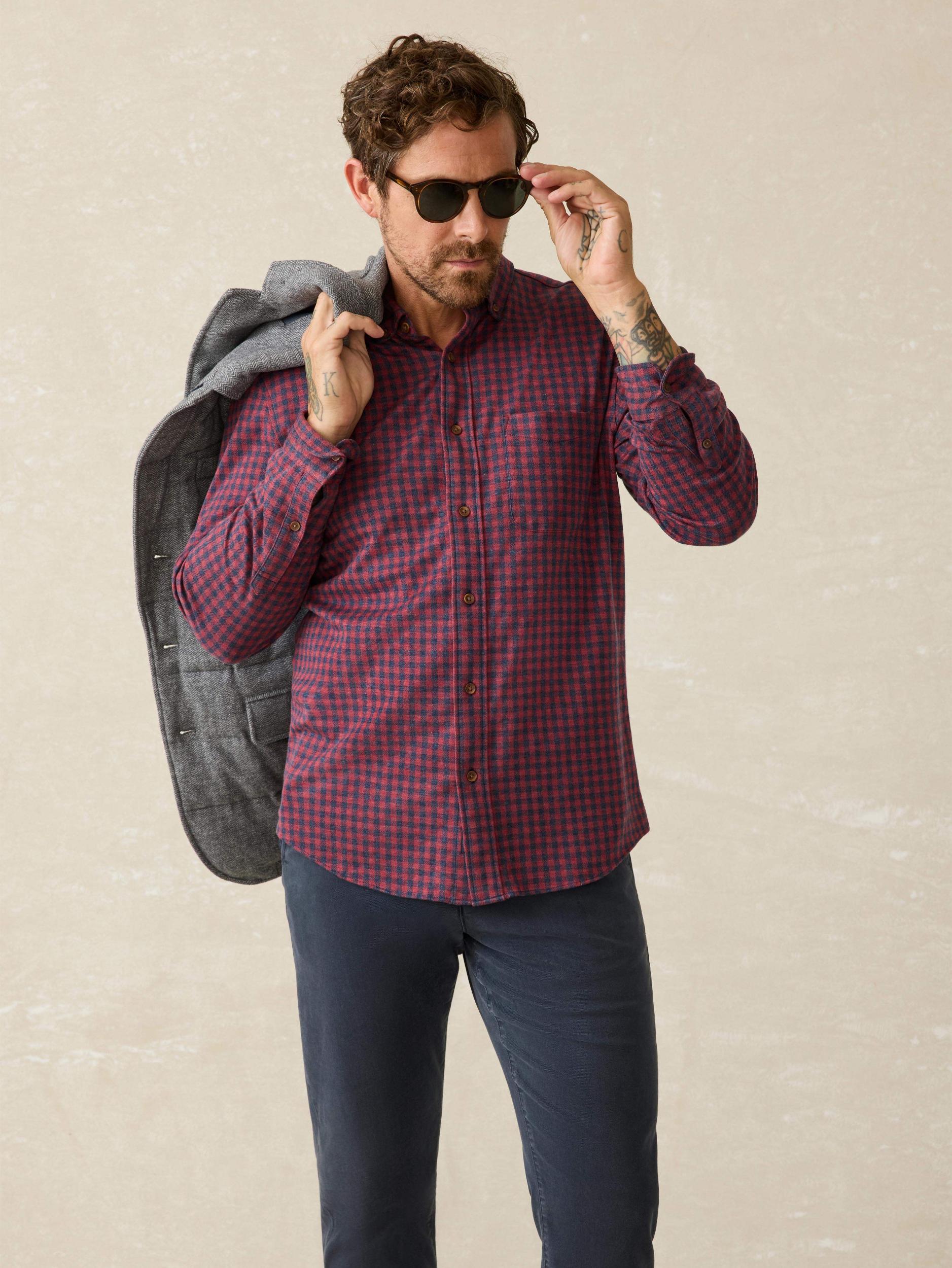 Coastline Knit Shirt - Navy Red Gingham Male Product Image