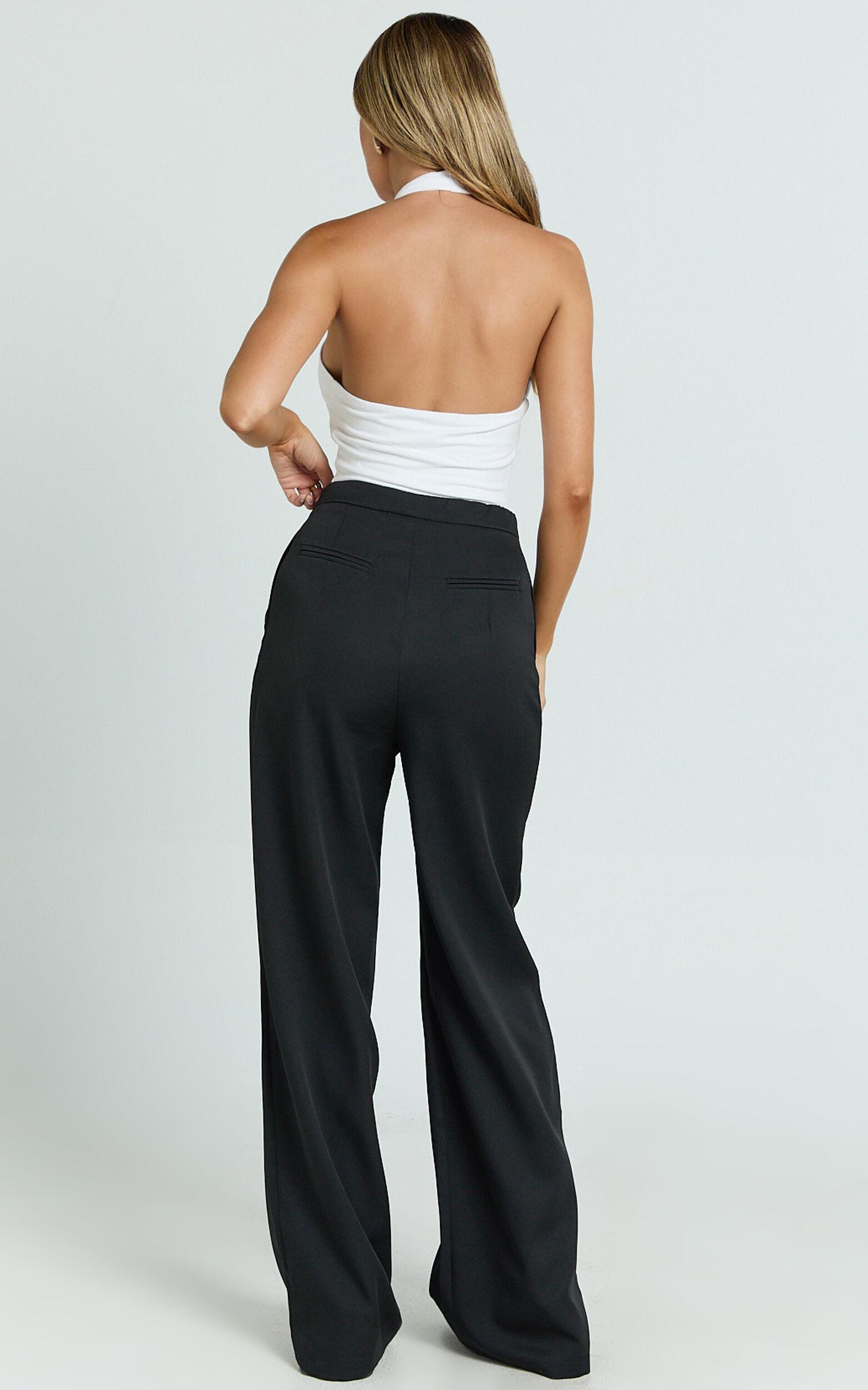Luciana Pants - High Waist Crossover Belted Straight Leg Tailored Pants in Black Product Image