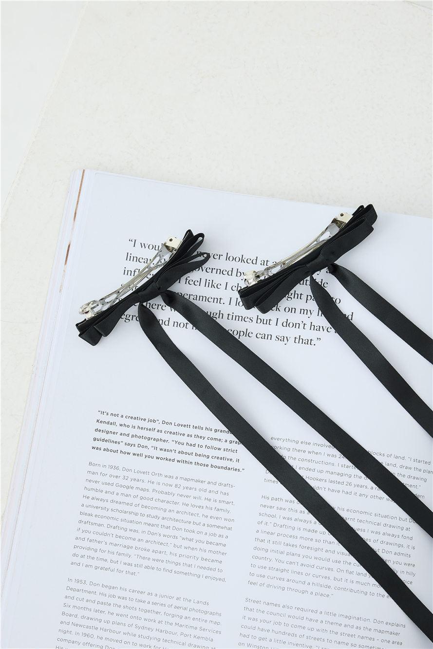Long Bow Hair Clips Black Product Image