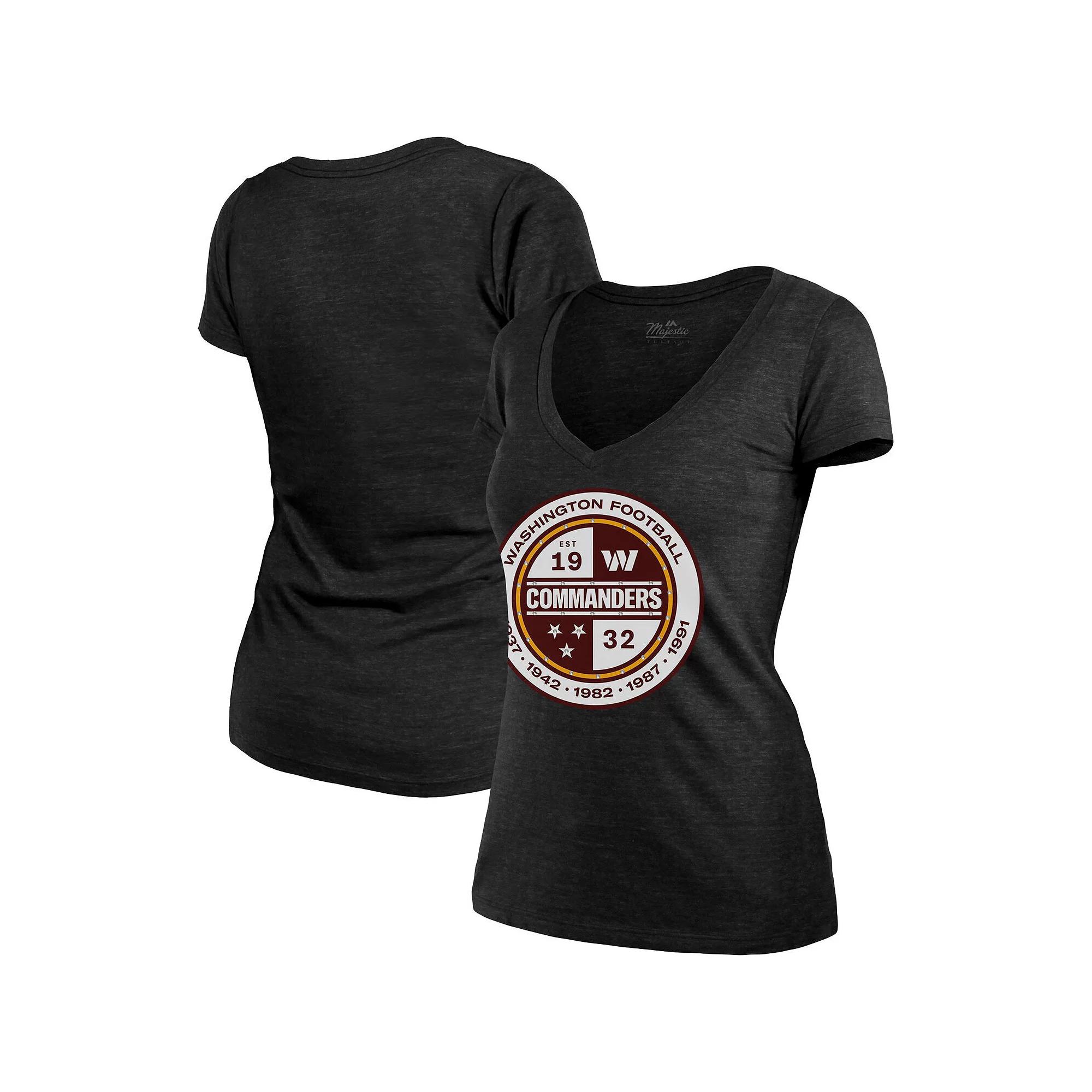 Women's Majestic Threads Black Washington Commanders Bling Tri-Blend V-Neck T-Shirt,  Product Image
