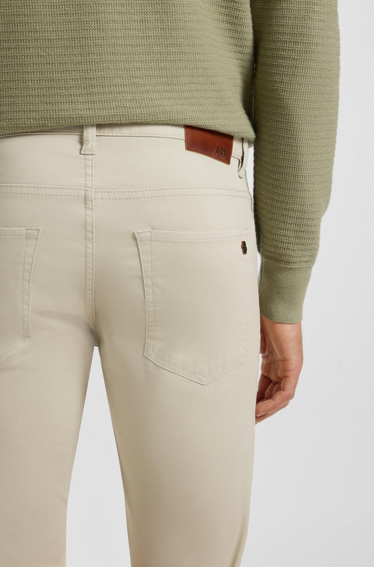 BOSS - Slim-fit pants in washed stretch cotton - Light Beige Product Image