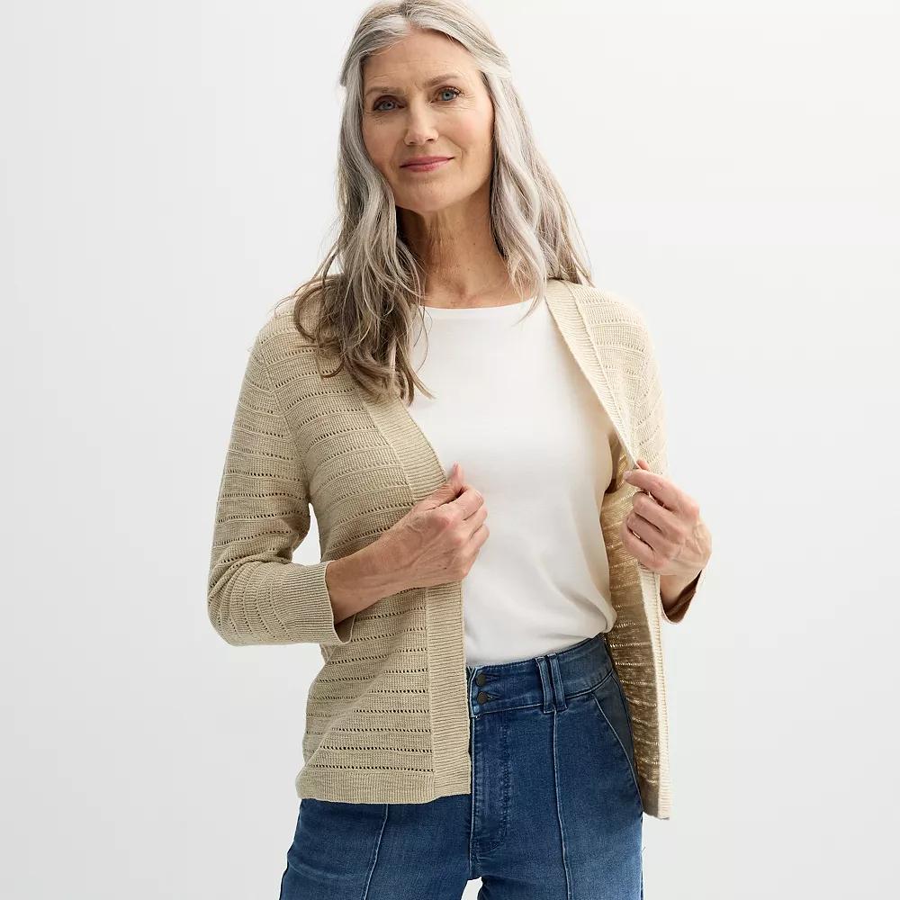 Women's Croft & Barrow® Textured Open Stitch Cardigan, Size: XXL, Beige Product Image