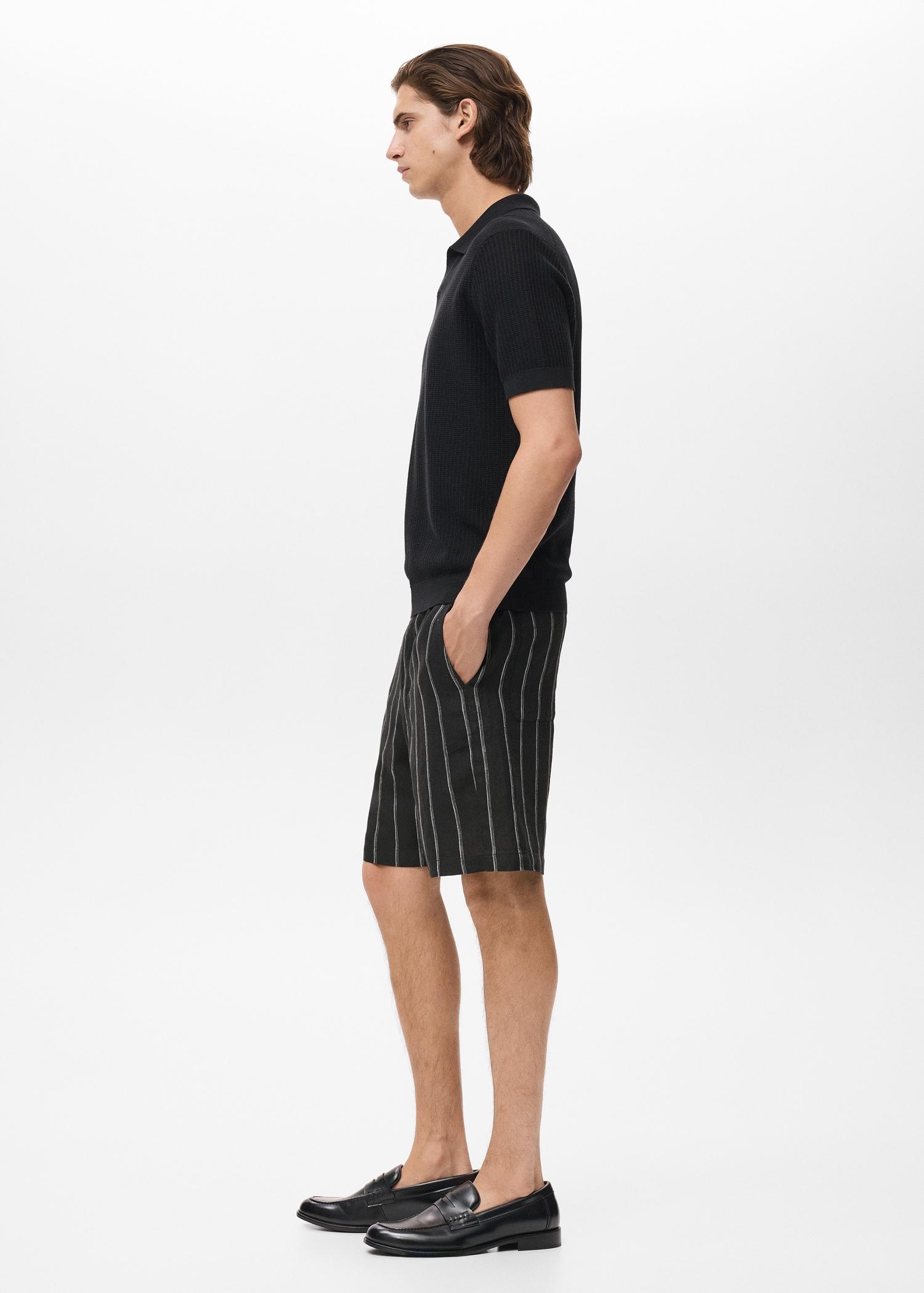 Striped linen-blend Bermuda shorts - Men | MANGO USA Product Image