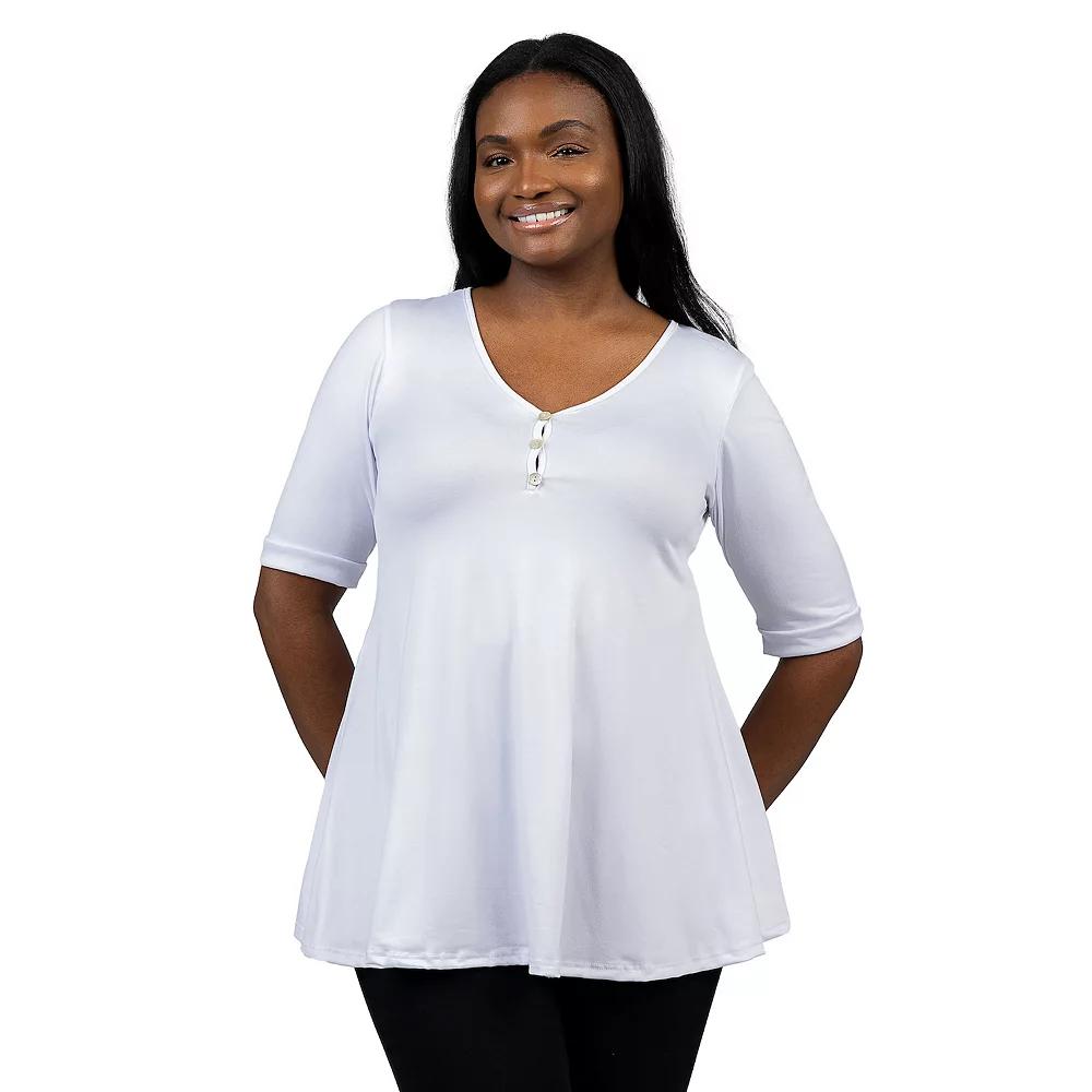 Plus Size 24Seven Comfort Short Sleeve Henley Tunic Top, Women's, Size: 3XL, Black Product Image