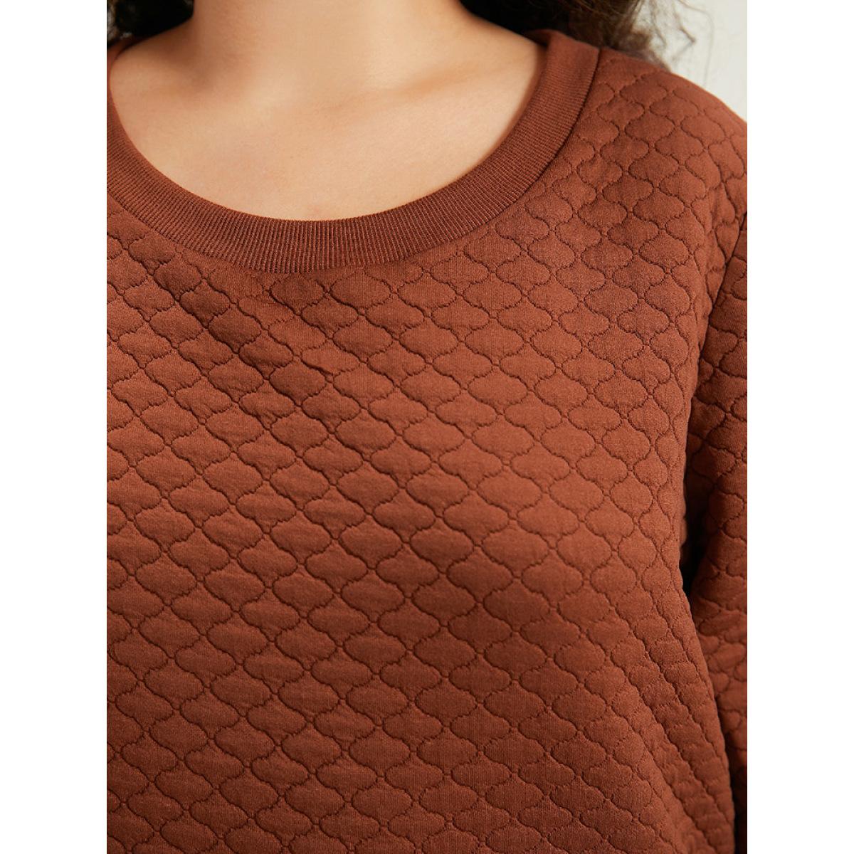 Plus Size Plain Texture Round Neck Sweatshirt Women Chocolate Elegant Elastic cuffs Round Neck Dailywear Sweatshirts BloomChic 22-24/3X Product Image