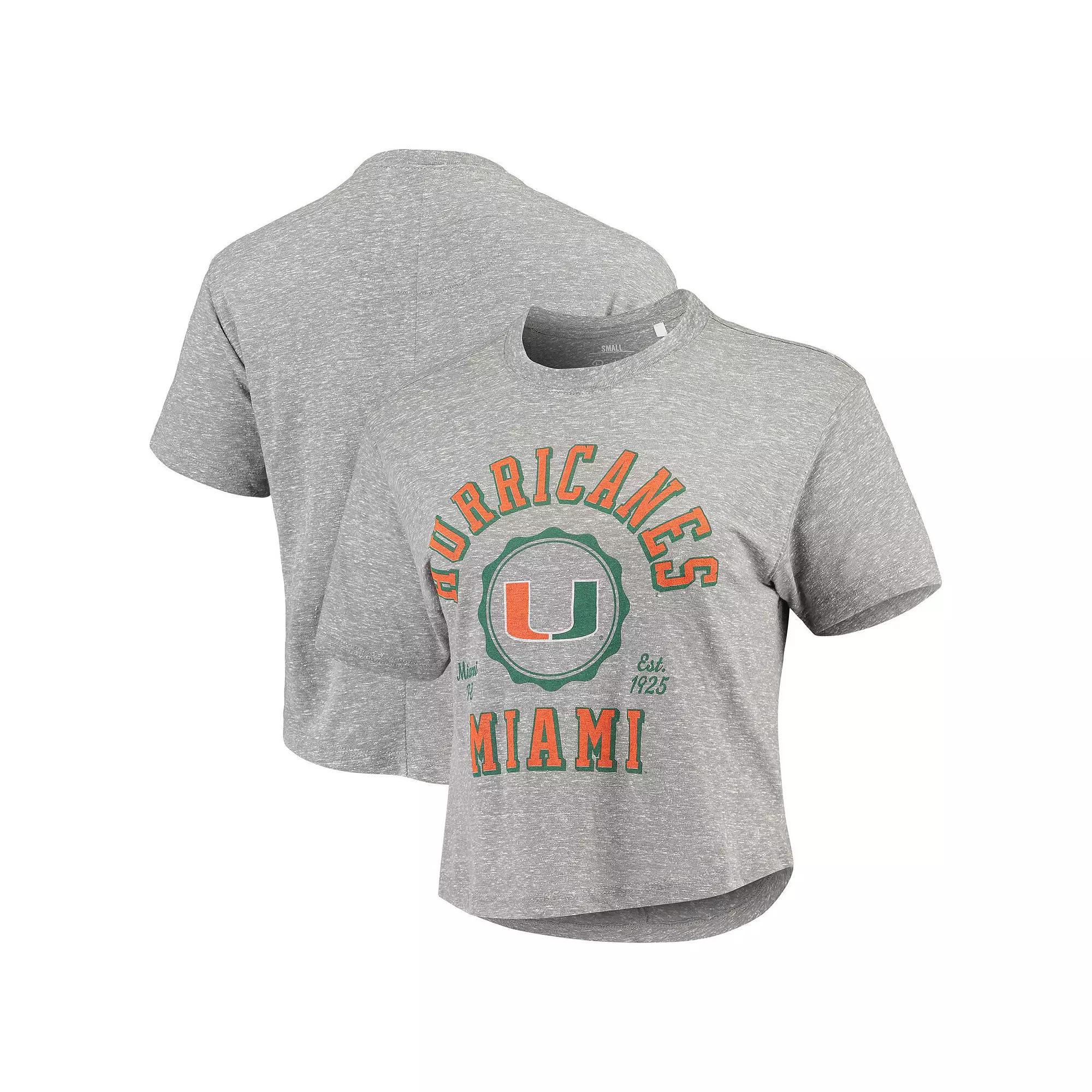 Women's Pressbox Gray Miami Hurricanes Bishop Tri-Blend Knobi Crop T-Shirt, Size: Large, Grey Product Image