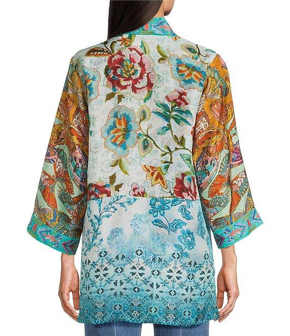 JOHNNY WAS Silk Filaree Gillian Mix Reversible Print Coordinating Open Front 3/4 Sleeve Kimono Product Image