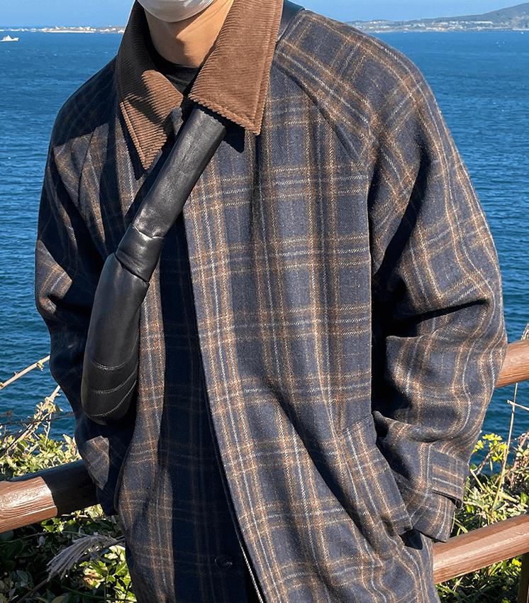 RT No. 3284 CORDUROY COLLAR PLAID COAT JK Product Image