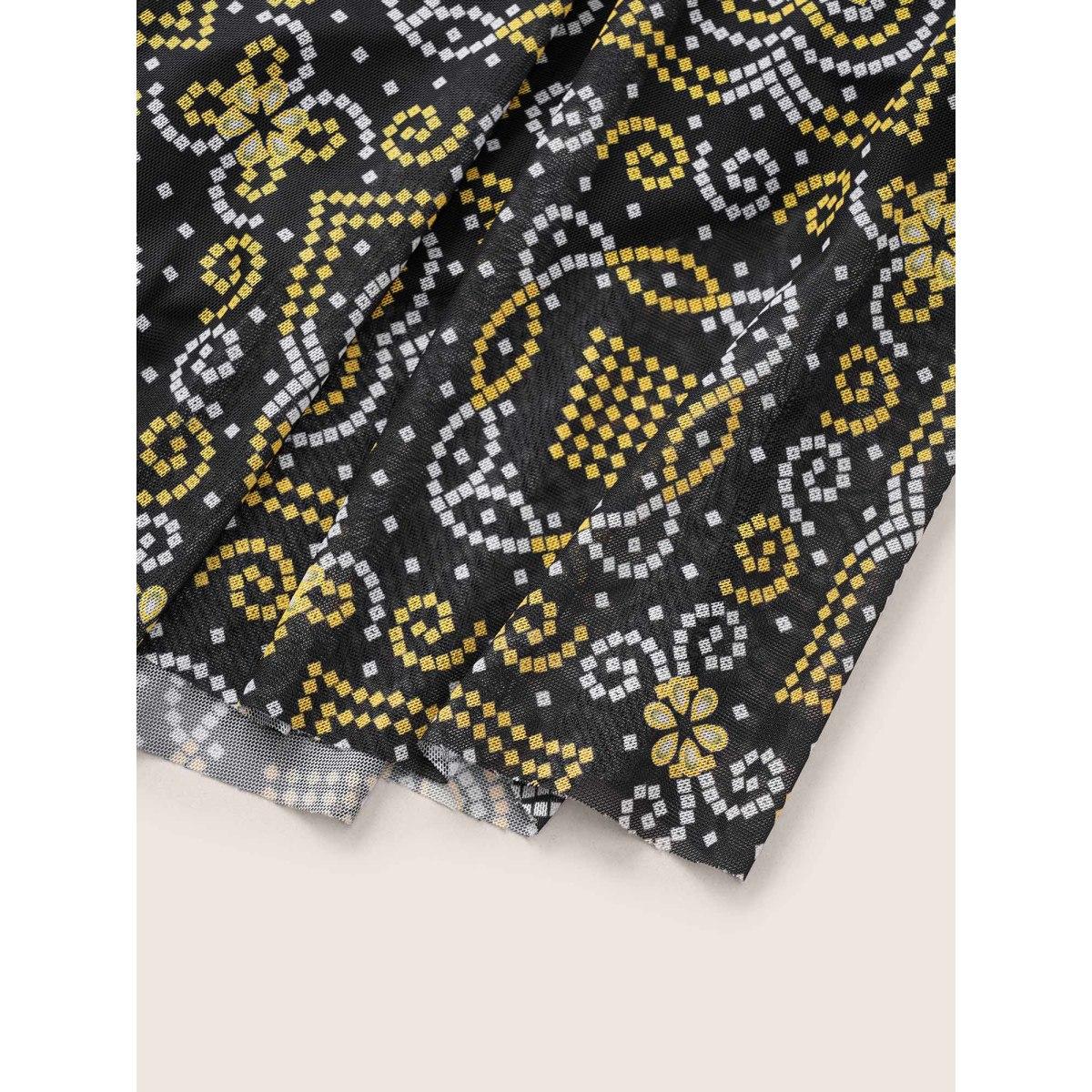 Plus Size Moroccan Print Mesh Adjustable Straps Swim Dress Women's Swimwear Black Beach Bodycon U-neck High stretch Curve Swim Dresses BloomChic 28/5X Product Image