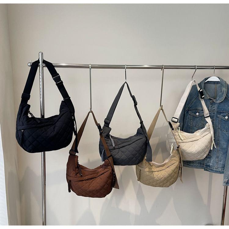 Quilted Nylon Plain Zip Crossbody Bag Product Image