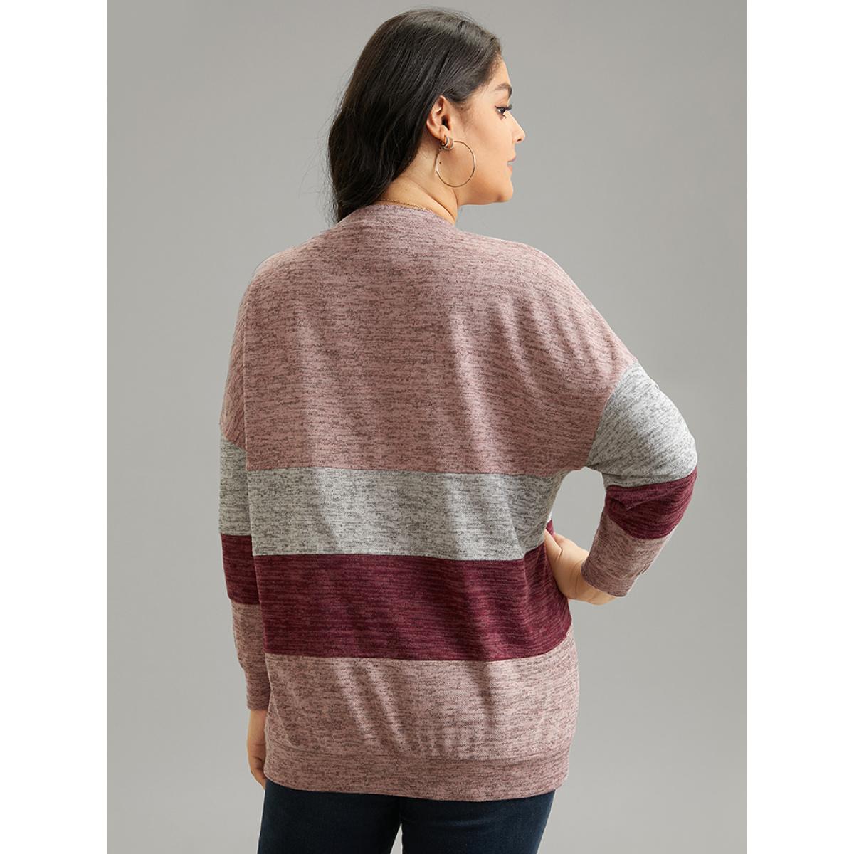 Plus Size Heather Colorblock Long Sleeve Sweatshirt Women Multicolor Casual Heather V-neck Dailywear Sweatshirts BloomChic 30/6X Product Image