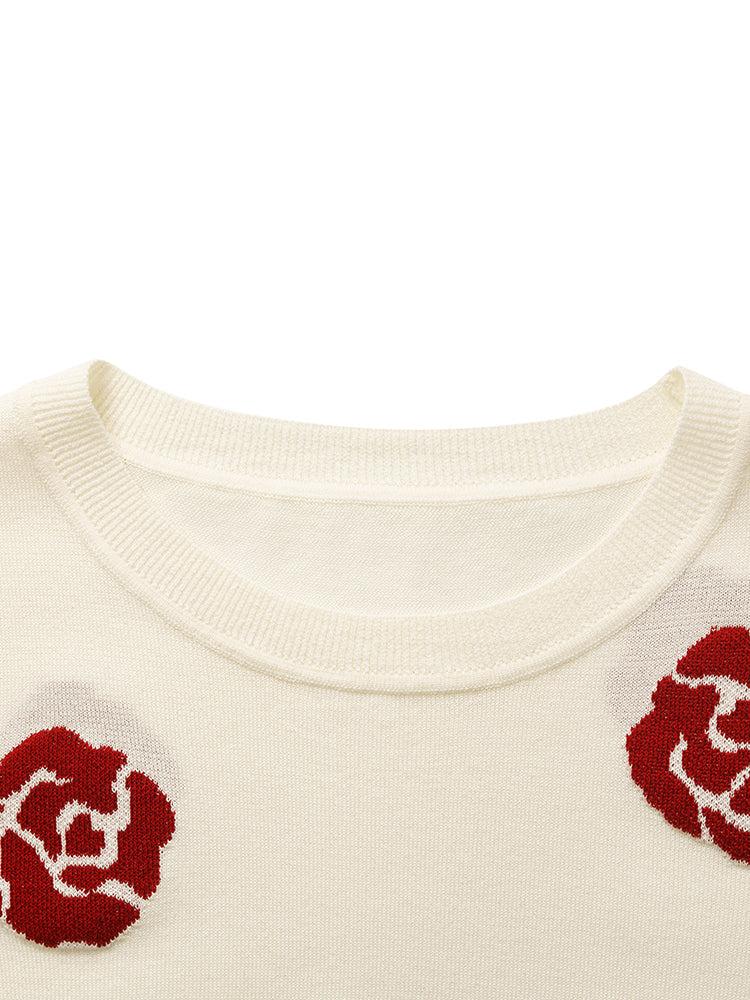 Tencel Rose Jacquard Women Knit Top Product Image