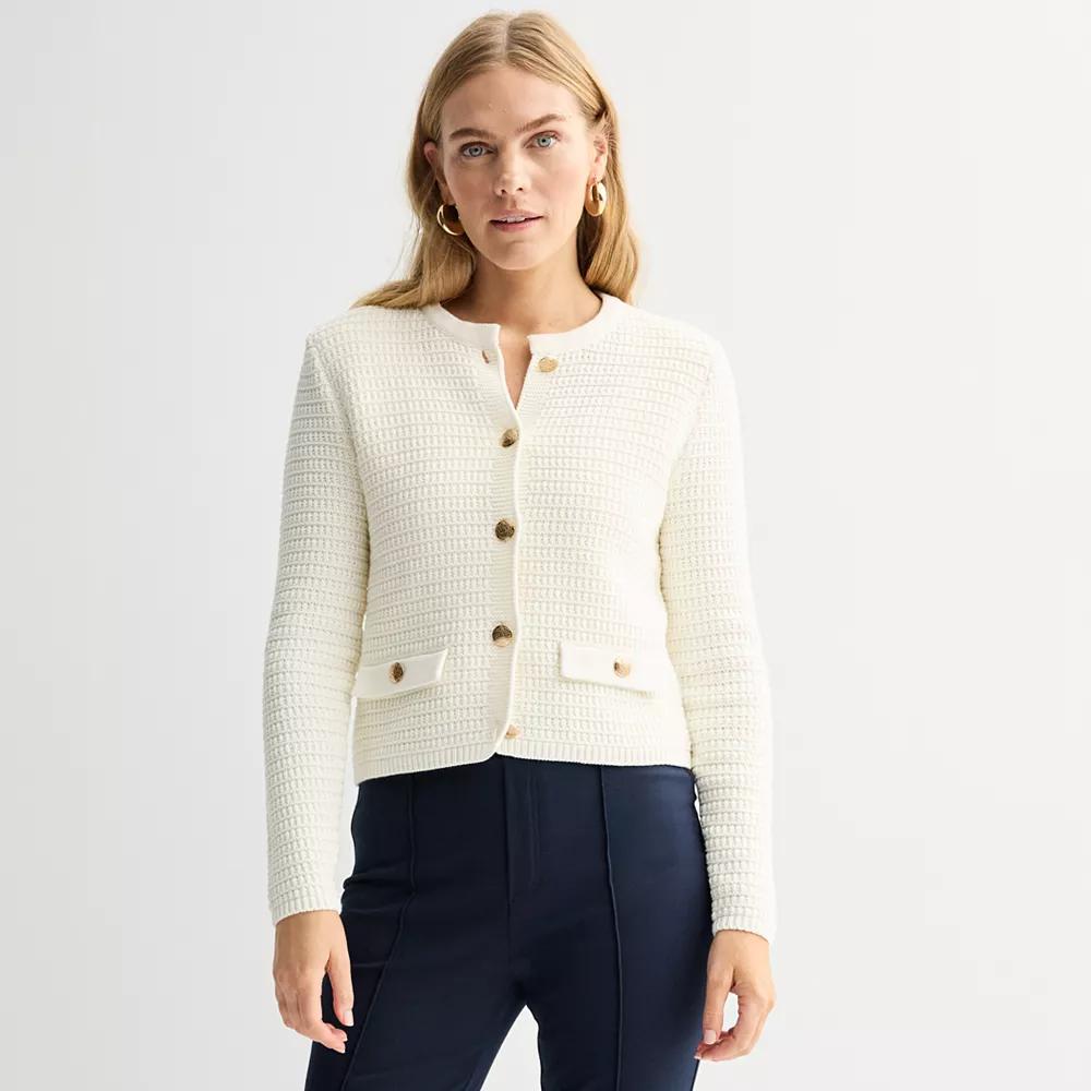 Petite Nine West Textured Cardigan Sweater, Women's, Size: Medium Petite, Daisy Dew Product Image