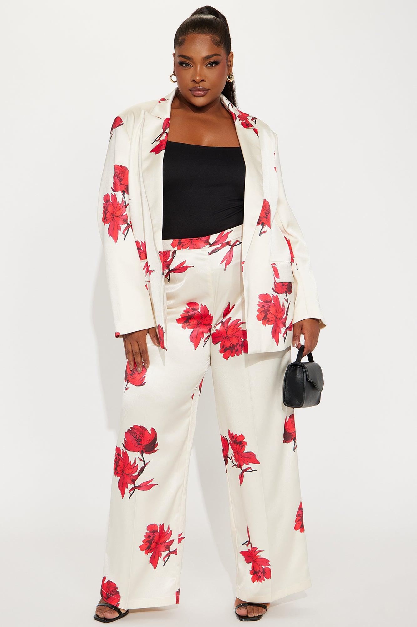 Karina Floral Blazer Pant Set - Red/combo Product Image
