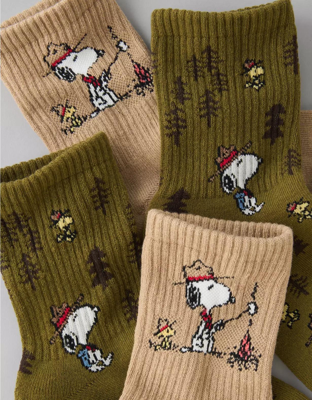 AE Snoopy Campfire Cropped Crew Socks 2-Pack Product Image