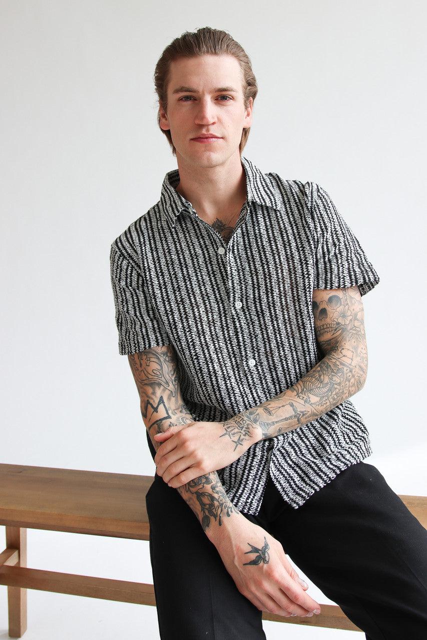 Mini Zigzag Stripe Knit Button Up Shirt Product Image