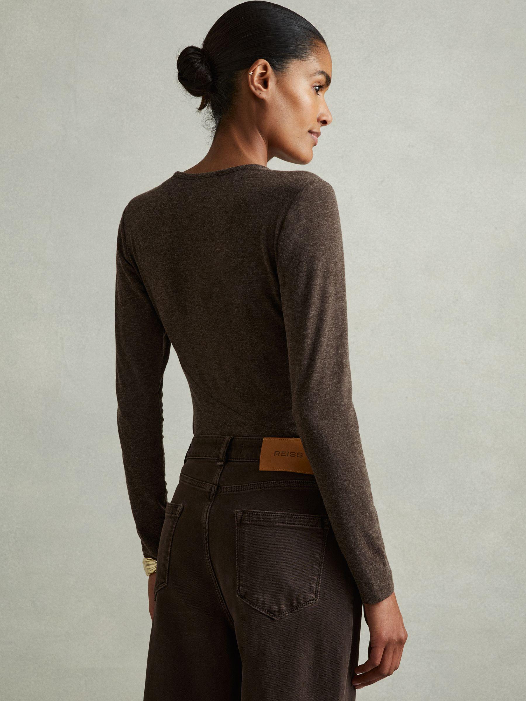 Marled Asymmetric Ruched Top in Chocolate Product Image