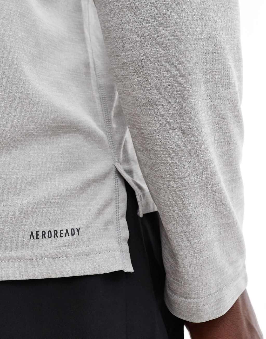 adidas Training Essentials quarter zip long sleeve T-shirt in gray Product Image