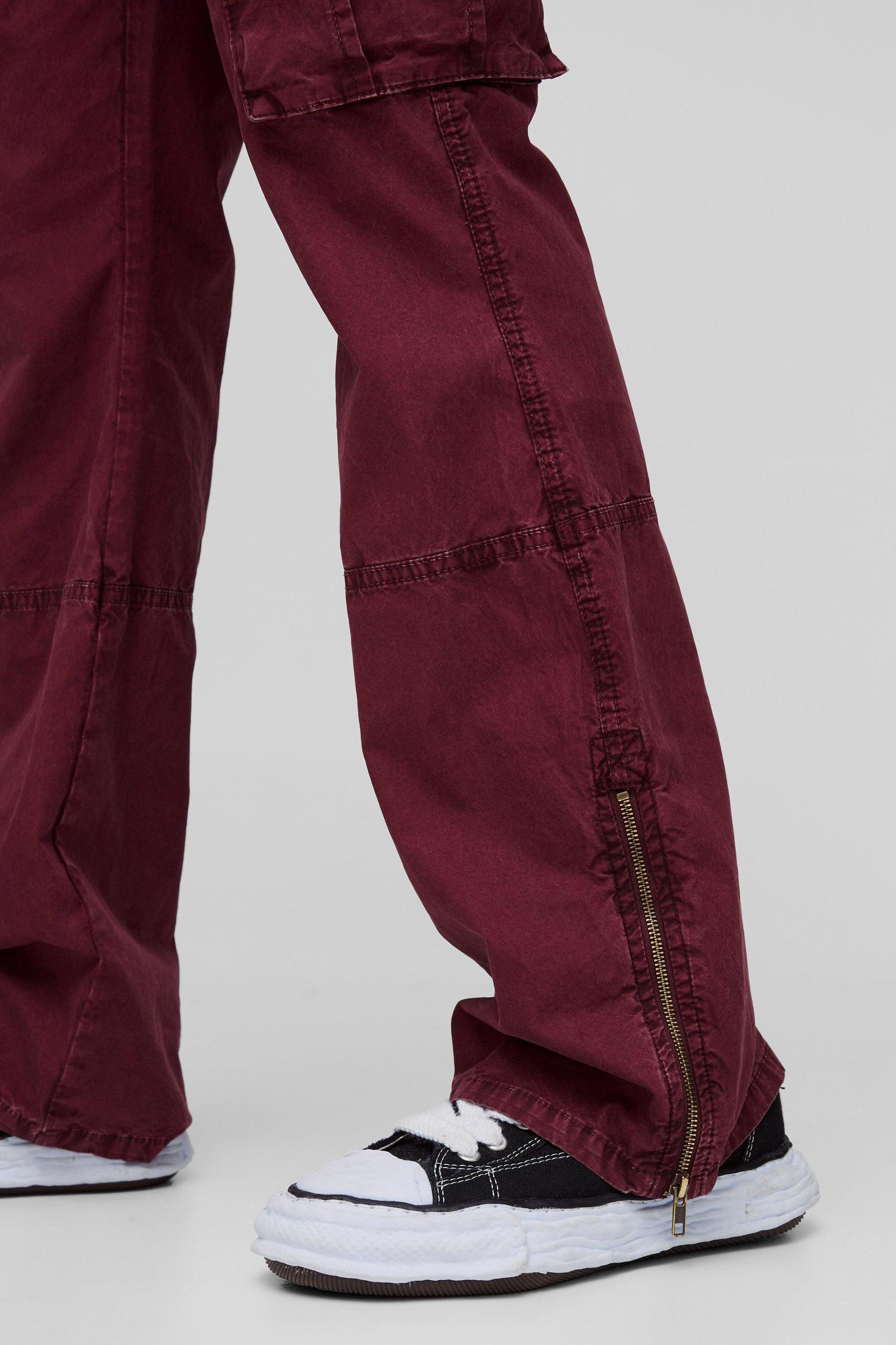 Tall Slim Flare Zip Gusset Overdye Acid Wash Cargo Pants | boohooMAN USA Product Image