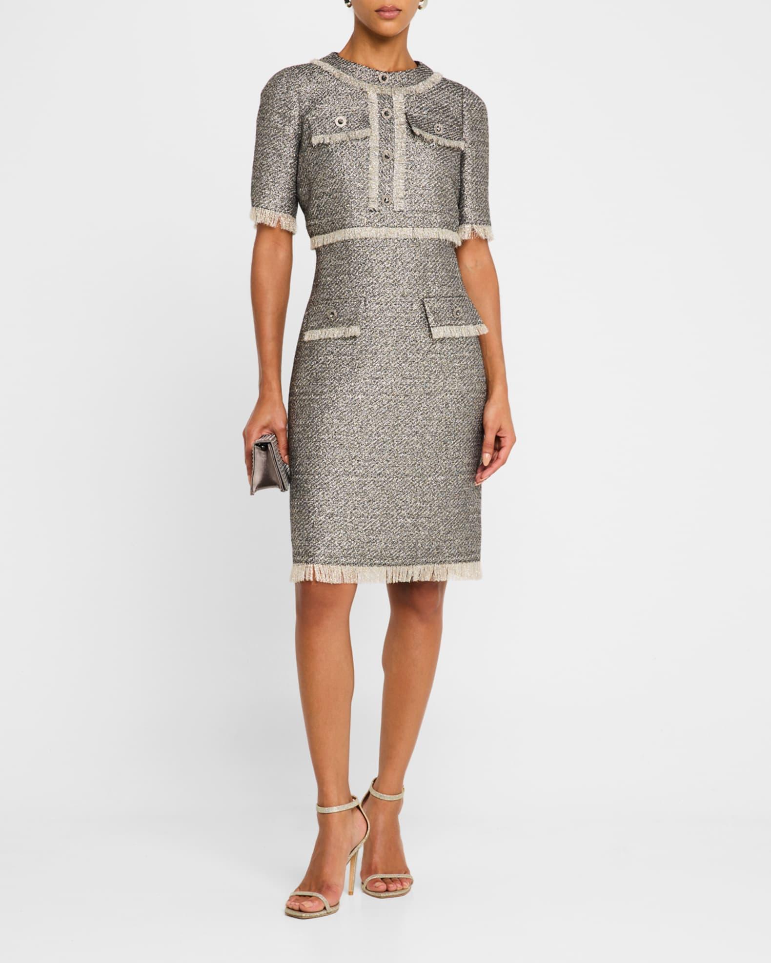 Fringe-Trim Metallic Tweed Dress Product Image