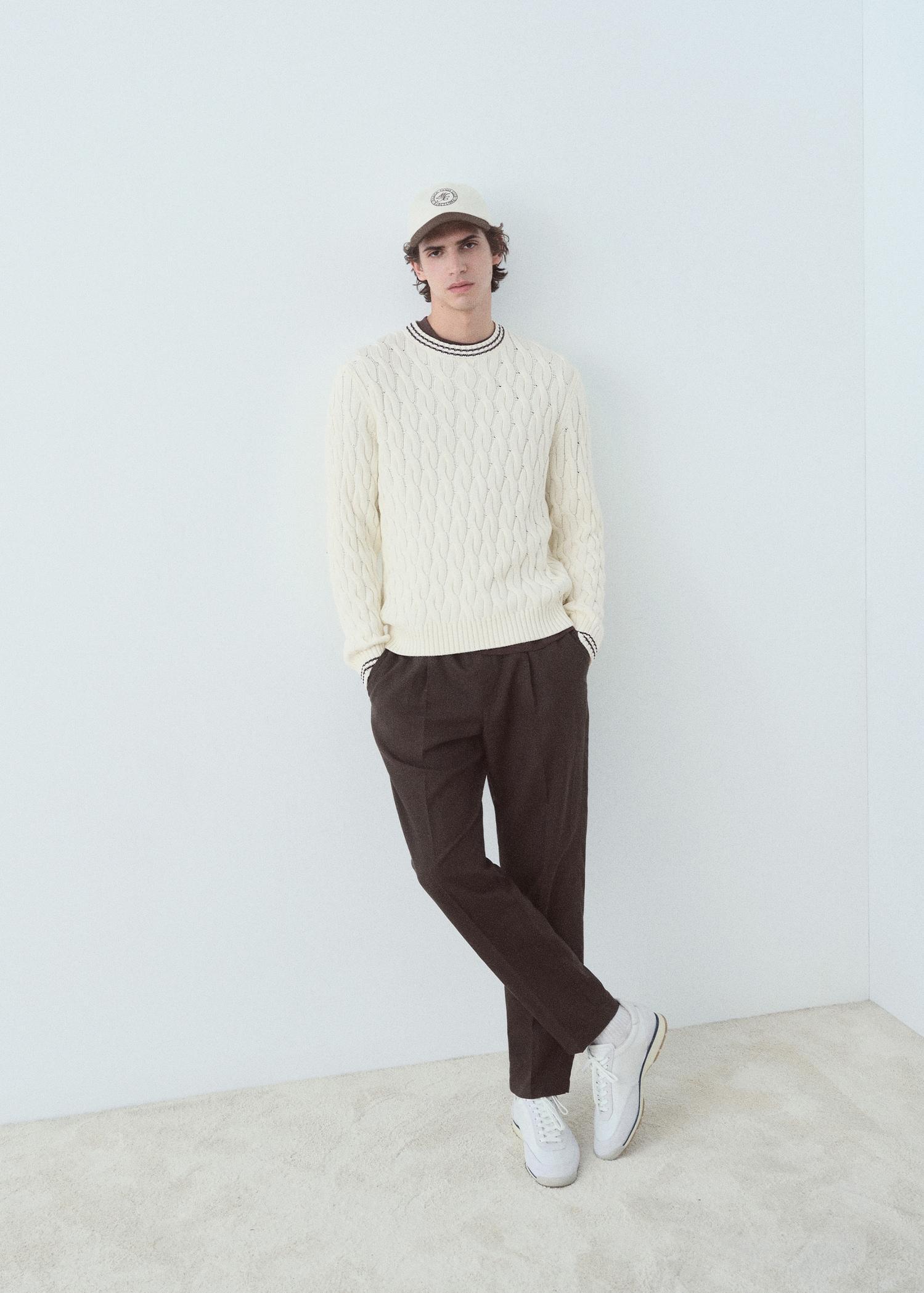 Cable-knit cotton sweater - Men | MANGO USA Product Image