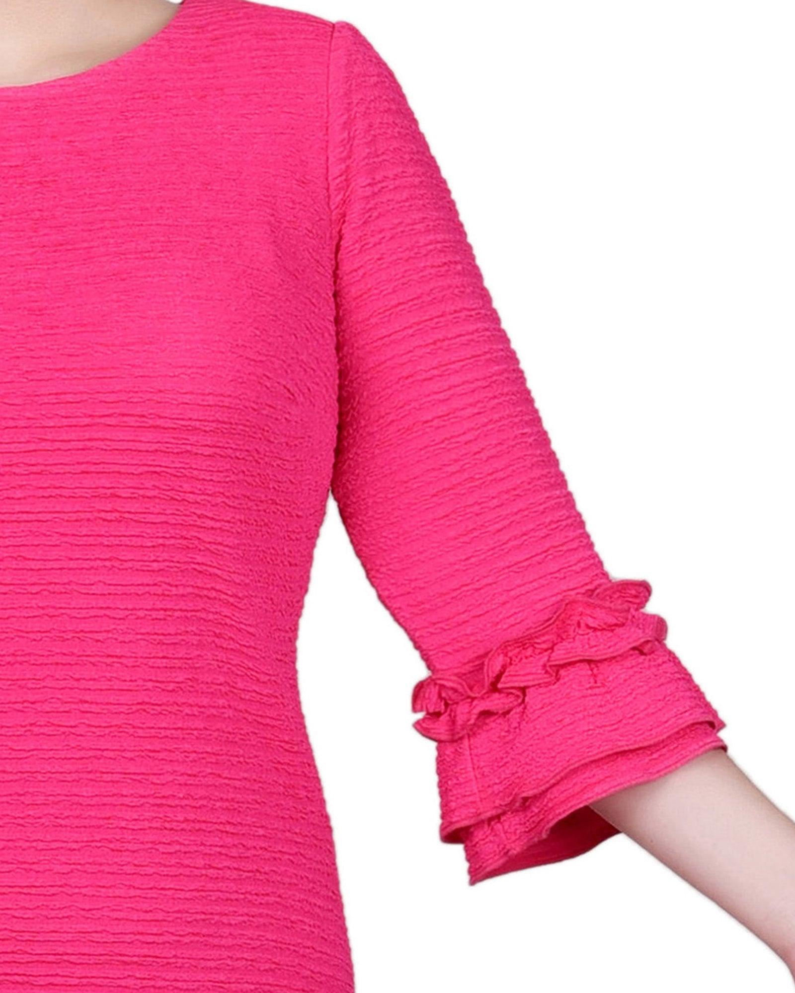 Havana Pink 3/4 Sleeve Textured Knit Dress - Petite Product Image