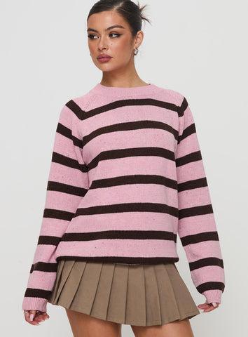 Jacquette Knit Sweater Pink / Brown Product Image