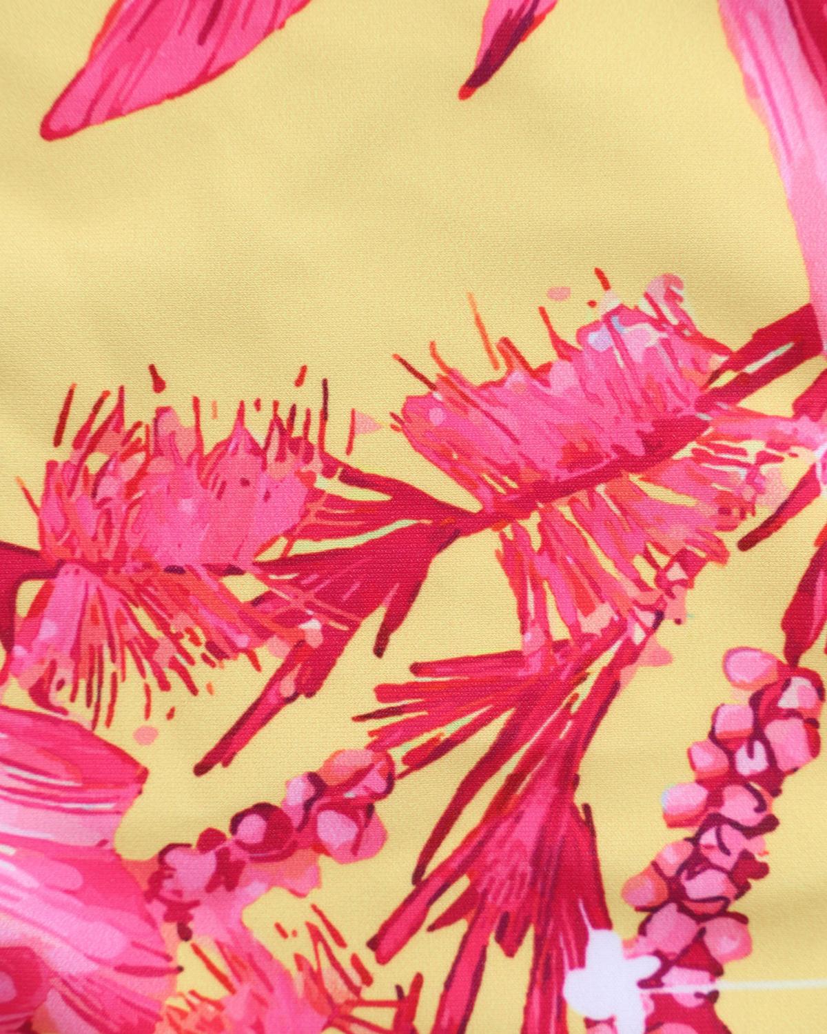 Yellow Floral Halter Drawstring Triangle Bikini Set Product Image