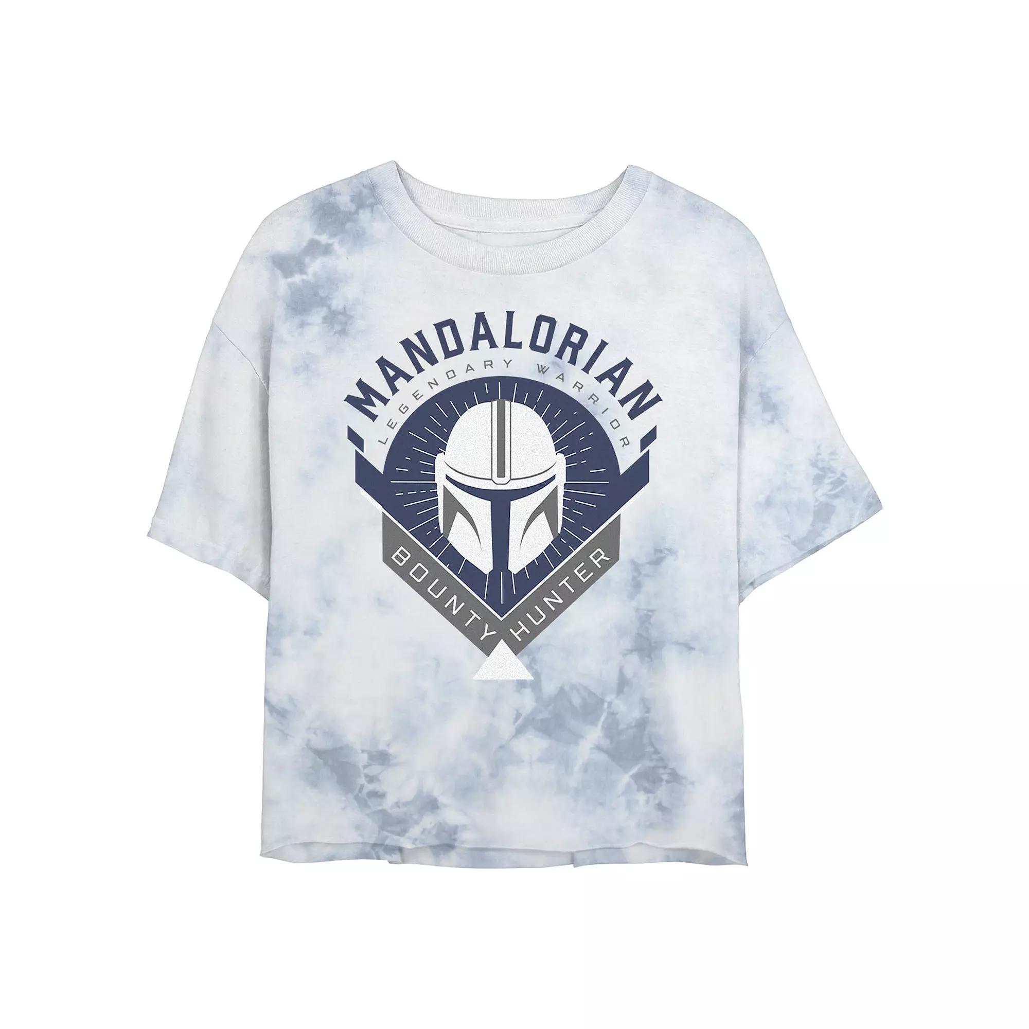 Juniors' Star Wars: The Mandalorian Warrior Emblem Wash Crop Tee, Women's, Size: Large, White Blue Product Image