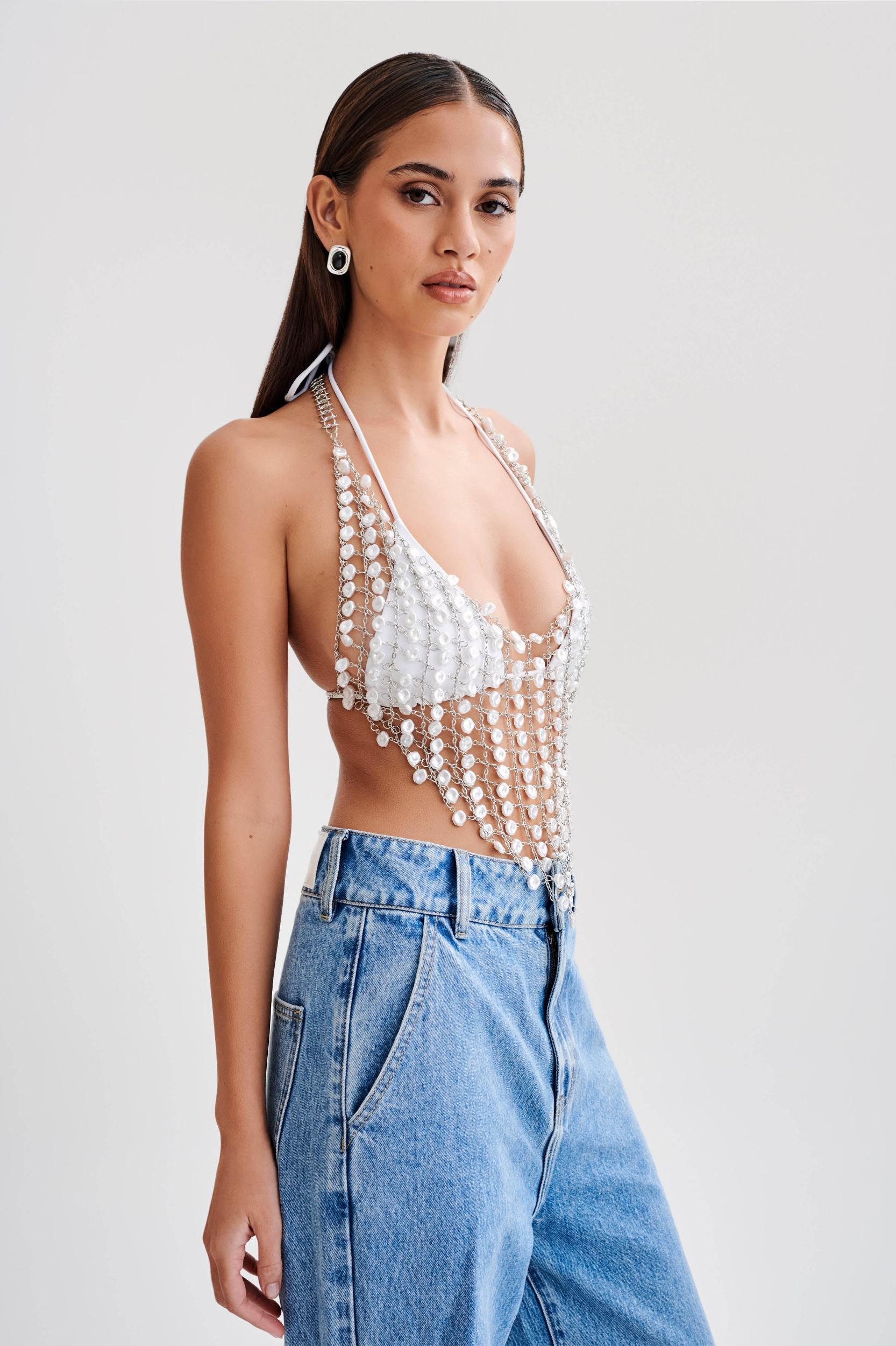 Gretchen Pearl Halter Top - Pearl Product Image