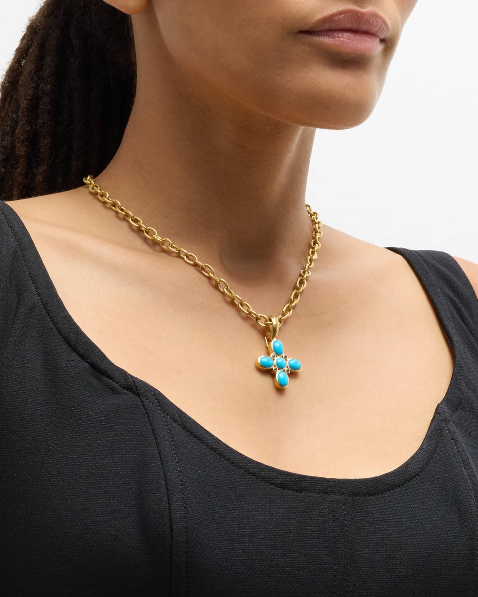 19K Sleeping Beauty Turquoise Clover Pendant with Blue Zircon Product Image